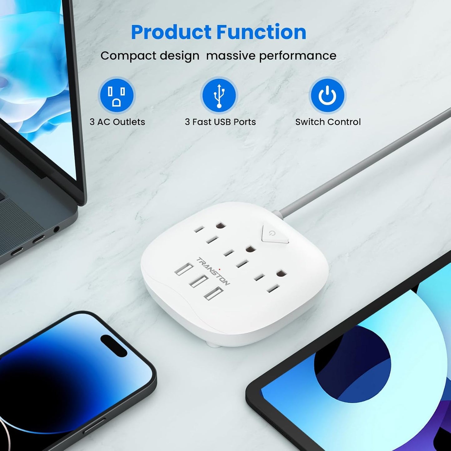 Plug Party Central: 3 Outlets, 3 USBs, and 5 Feet of Freedom – Perfect for Nightstand Shenanigans, Office Hoedowns, and Travel Tangles!