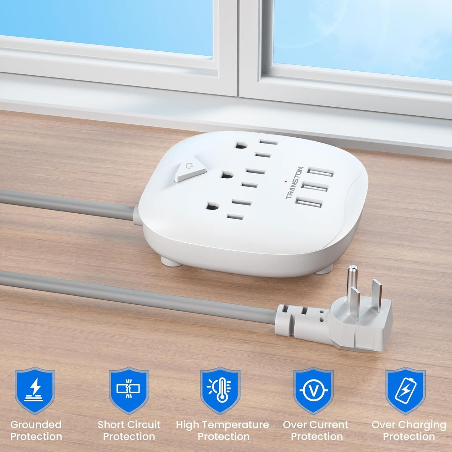 Plug Party Central: 3 Outlets, 3 USBs, and 5 Feet of Freedom – Perfect for Nightstand Shenanigans, Office Hoedowns, and Travel Tangles!