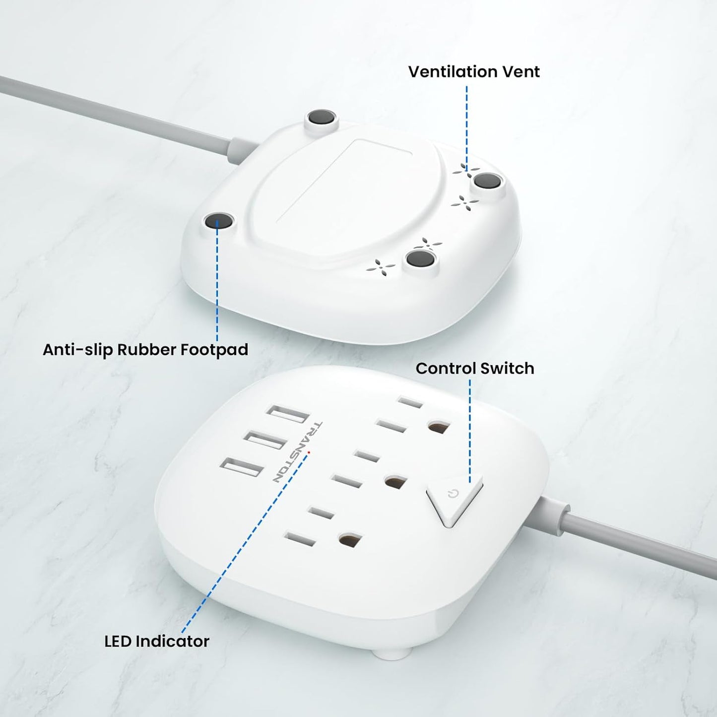 Plug Party Central: 3 Outlets, 3 USBs, and 5 Feet of Freedom – Perfect for Nightstand Shenanigans, Office Hoedowns, and Travel Tangles!