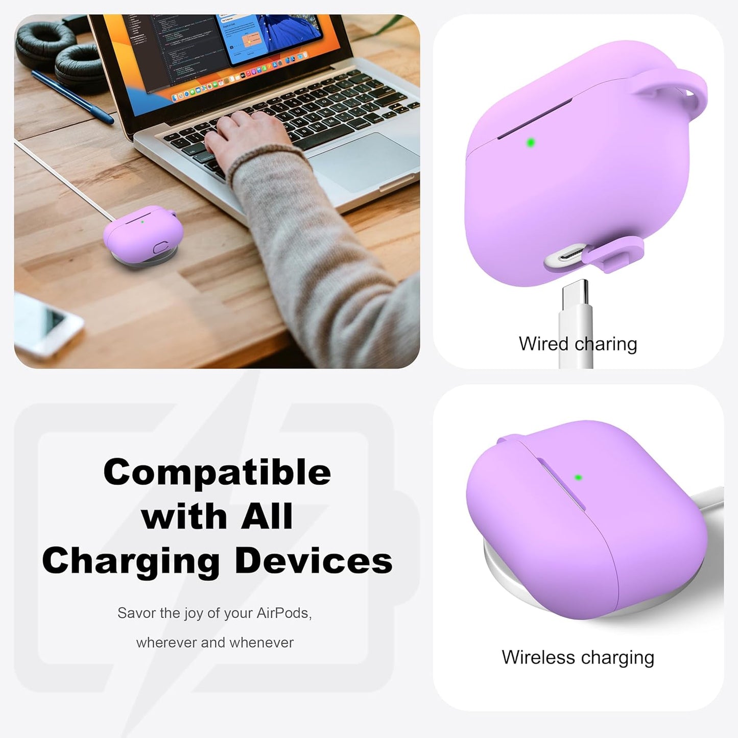 AirPods Pro's Cozy Lavender Snuggie: The Ultimate Soft Silly Suit for Your High-Tech Pebbles with a Deluxe Dust-Buster Kit and a Keychain for Your On-the-Go Adventures!