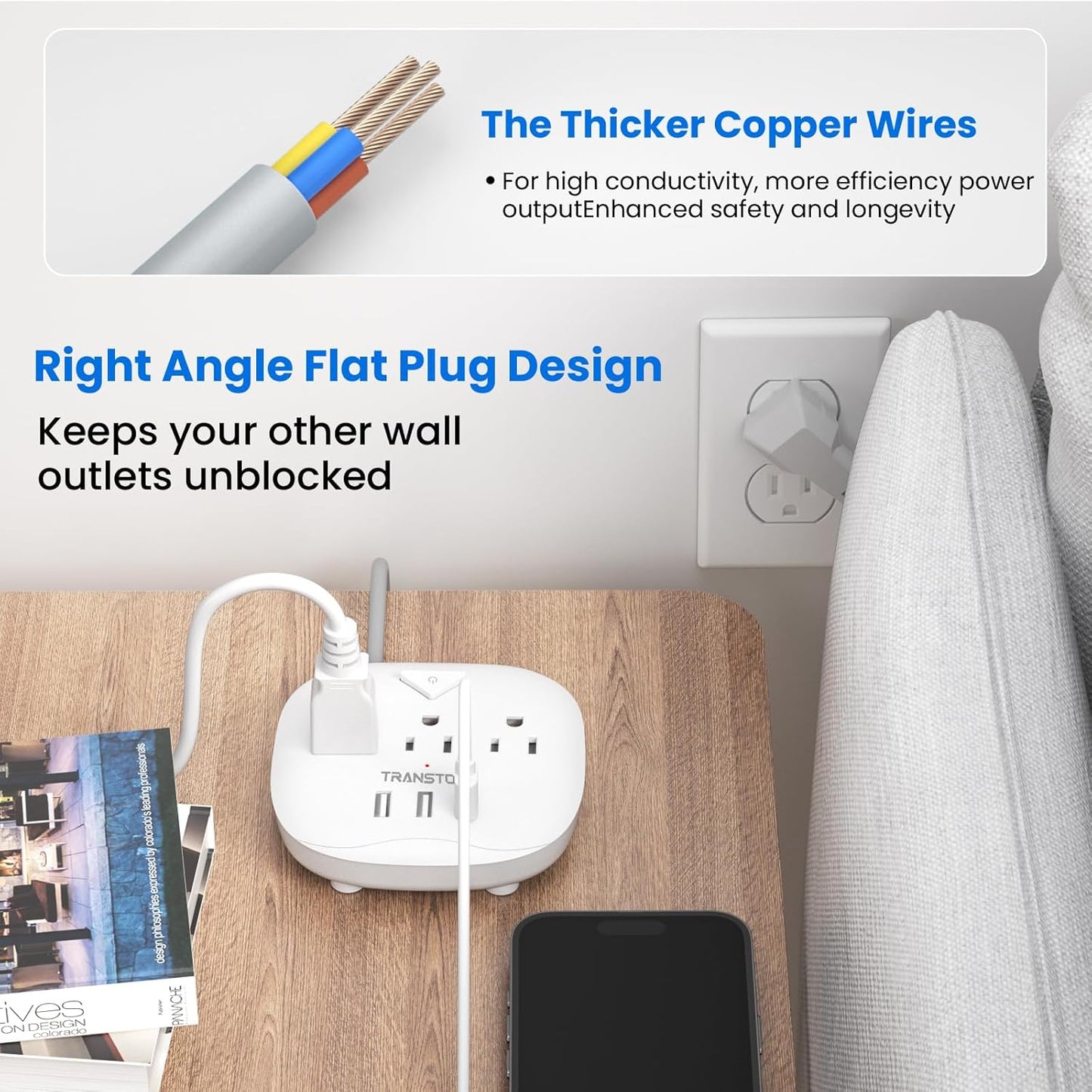 Plug Party Central: 3 Outlets, 3 USBs, and 5 Feet of Freedom – Perfect for Nightstand Shenanigans, Office Hoedowns, and Travel Tangles!