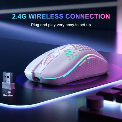 2.4G Wireless Gaming Mouse: The RGB Lightshow That Charges Itself While You Pretend to Be a Pro! Honeycomb Design for Your Desk's Sweet Tooth!