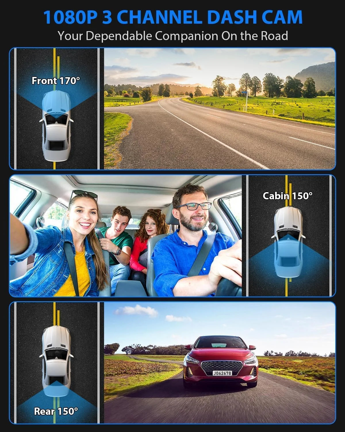 Triple Trouble Cam: The Nosey Neighbors Version with Night Vision, 4K Shenanigans, and Enough Storage to Catch All Your Backseat Karaoke Moments!