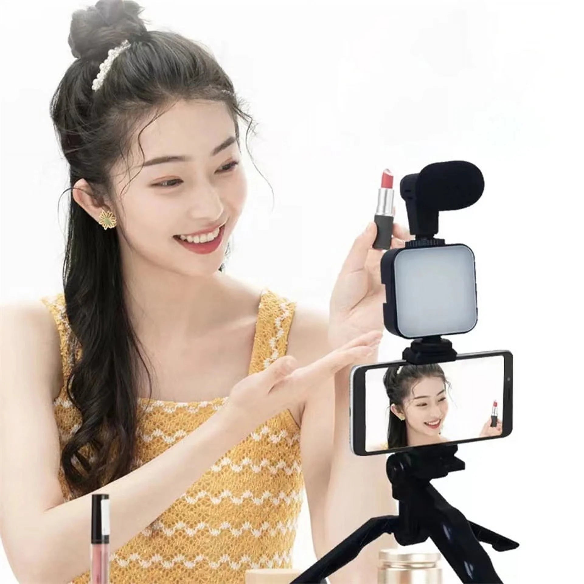 Giggle-Worthy Smartphone Vlogging Kit: Tripod For Your Phone, Tiny Mic For Your Biggest Dreams, and LED Light to Shine Brighter Than Your Ex's Future! Perfect for TikTok Shenanigans and YouTube Stardom!