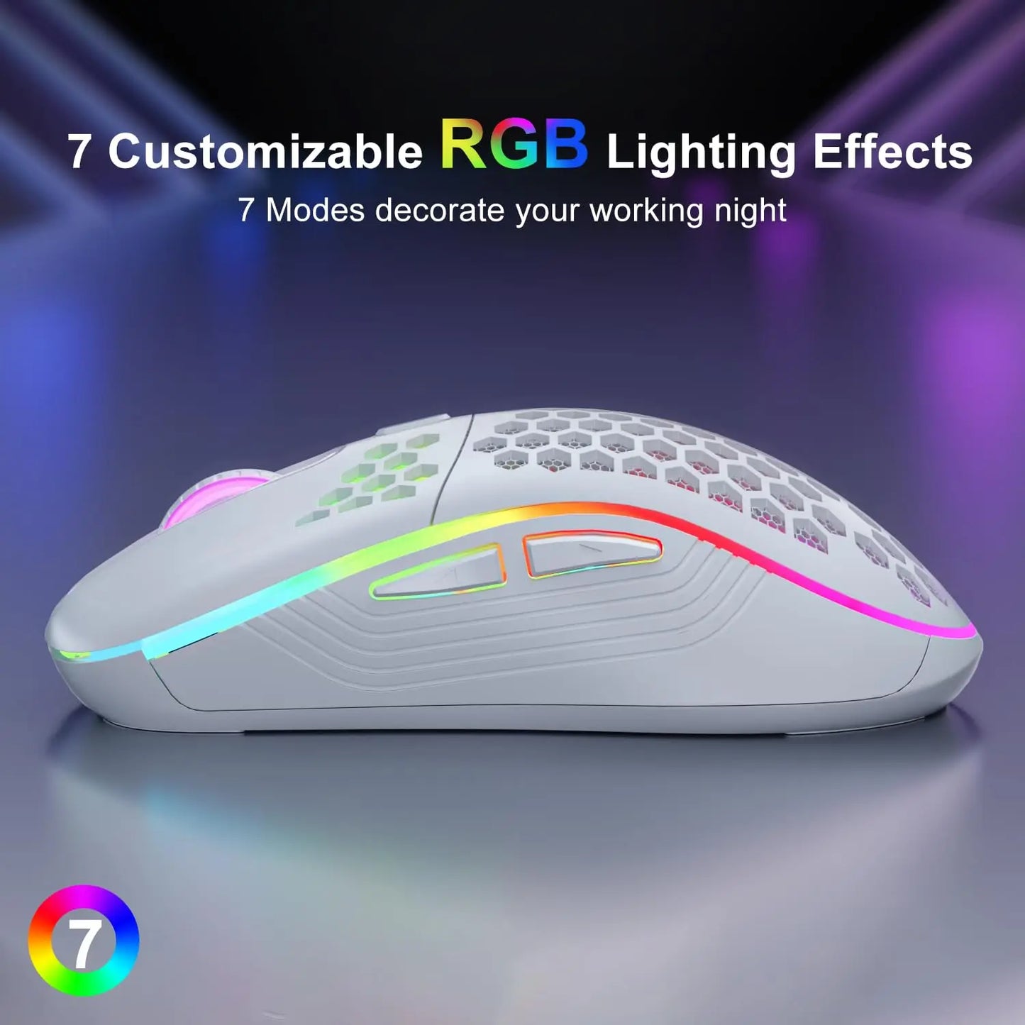 2.4G Wireless Gaming Mouse: The RGB Lightshow That Charges Itself While You Pretend to Be a Pro! Honeycomb Design for Your Desk's Sweet Tooth!