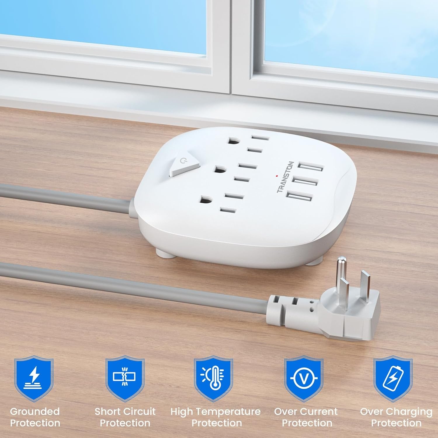Plug Party Central: 3 Outlets, 3 USBs, and 5 Feet of Freedom – Perfect for Nightstand Shenanigans, Office Hoedowns, and Travel Tangles!