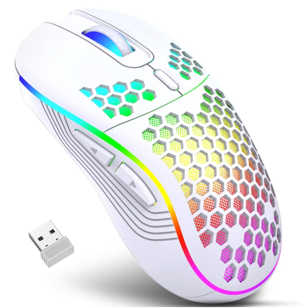 2.4G Wireless Gaming Mouse: The RGB Lightshow That Charges Itself While You Pretend to Be a Pro! Honeycomb Design for Your Desk's Sweet Tooth!
