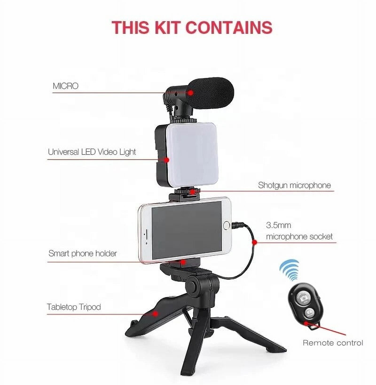Giggle-Worthy Smartphone Vlogging Kit: Tripod For Your Phone, Tiny Mic For Your Biggest Dreams, and LED Light to Shine Brighter Than Your Ex's Future! Perfect for TikTok Shenanigans and YouTube Stardom!