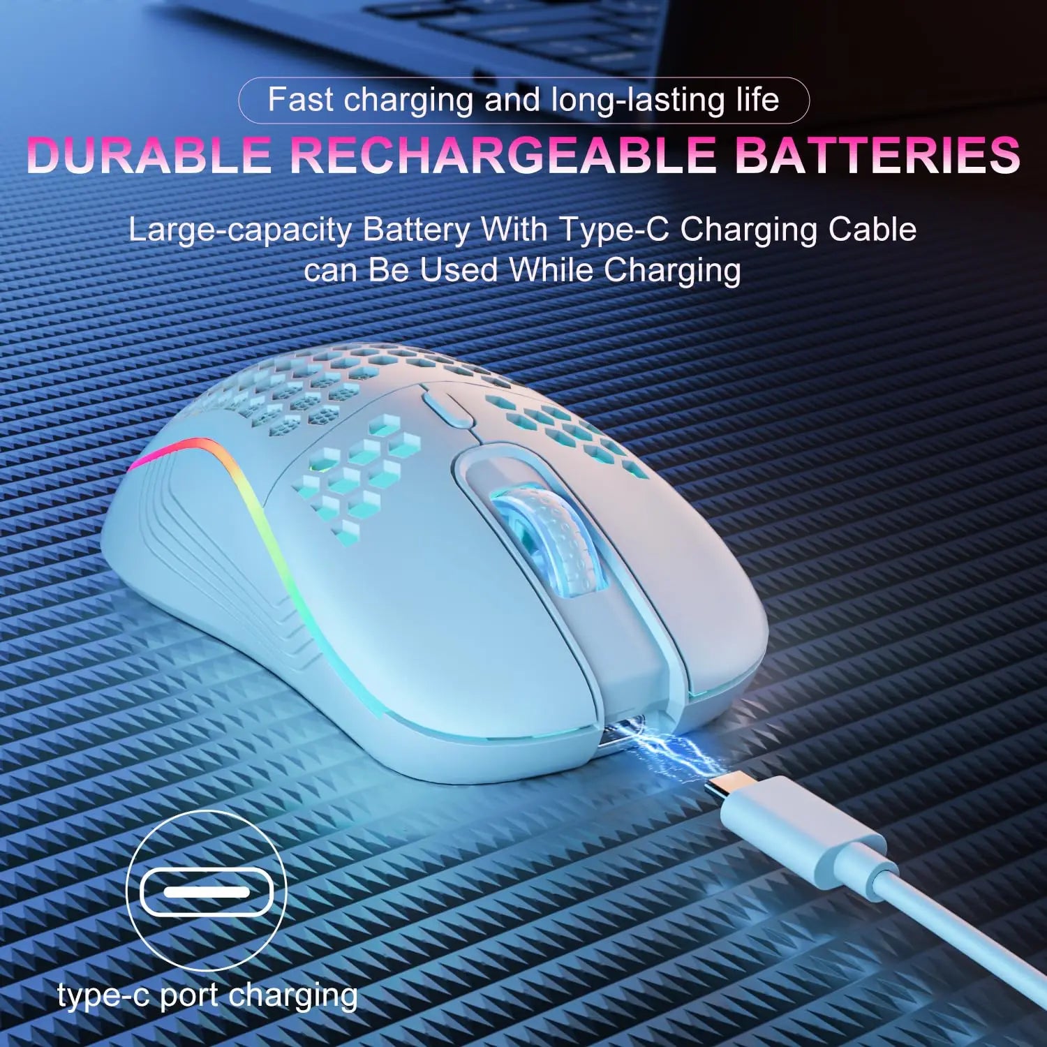 2.4G Wireless Gaming Mouse: The RGB Lightshow That Charges Itself While You Pretend to Be a Pro! Honeycomb Design for Your Desk's Sweet Tooth!