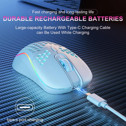 2.4G Wireless Gaming Mouse: The RGB Lightshow That Charges Itself While You Pretend to Be a Pro! Honeycomb Design for Your Desk's Sweet Tooth!