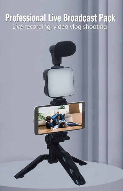 Giggle-Worthy Smartphone Vlogging Kit: Tripod For Your Phone, Tiny Mic For Your Biggest Dreams, and LED Light to Shine Brighter Than Your Ex's Future! Perfect for TikTok Shenanigans and YouTube Stardom!