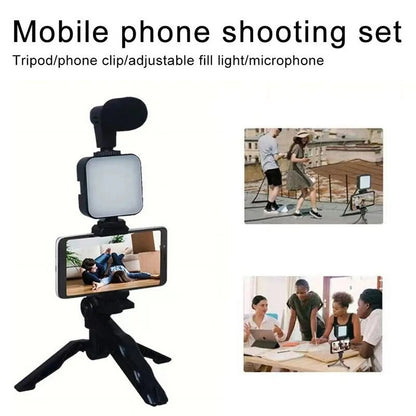Giggle-Worthy Smartphone Vlogging Kit: Tripod For Your Phone, Tiny Mic For Your Biggest Dreams, and LED Light to Shine Brighter Than Your Ex's Future! Perfect for TikTok Shenanigans and YouTube Stardom!