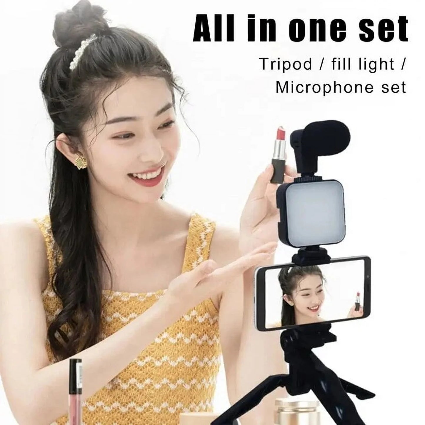 Giggle-Worthy Smartphone Vlogging Kit: Tripod For Your Phone, Tiny Mic For Your Biggest Dreams, and LED Light to Shine Brighter Than Your Ex's Future! Perfect for TikTok Shenanigans and YouTube Stardom!