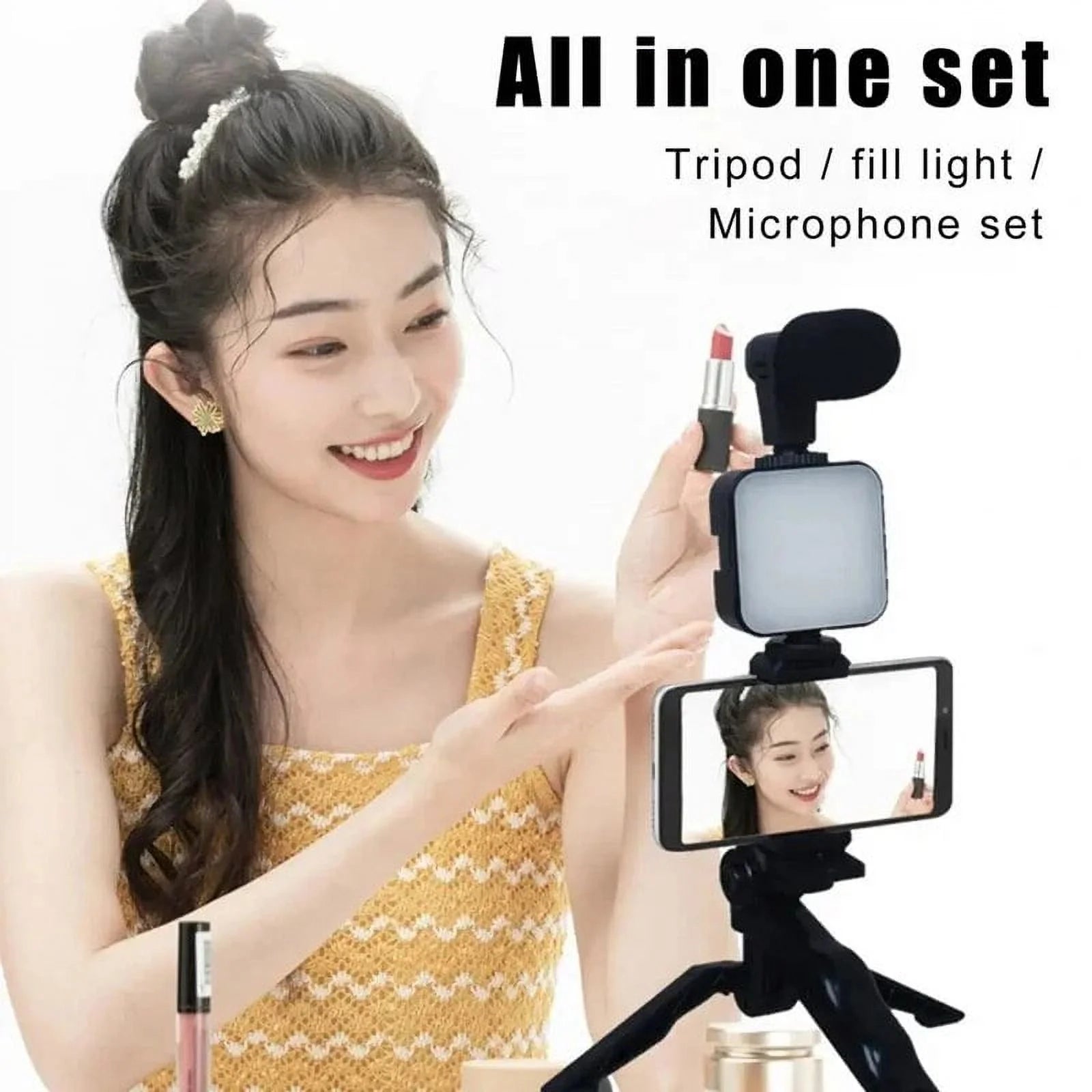 Giggle-Worthy Smartphone Vlogging Kit: Tripod For Your Phone, Tiny Mic For Your Biggest Dreams, and LED Light to Shine Brighter Than Your Ex's Future! Perfect for TikTok Shenanigans and YouTube Stardom!