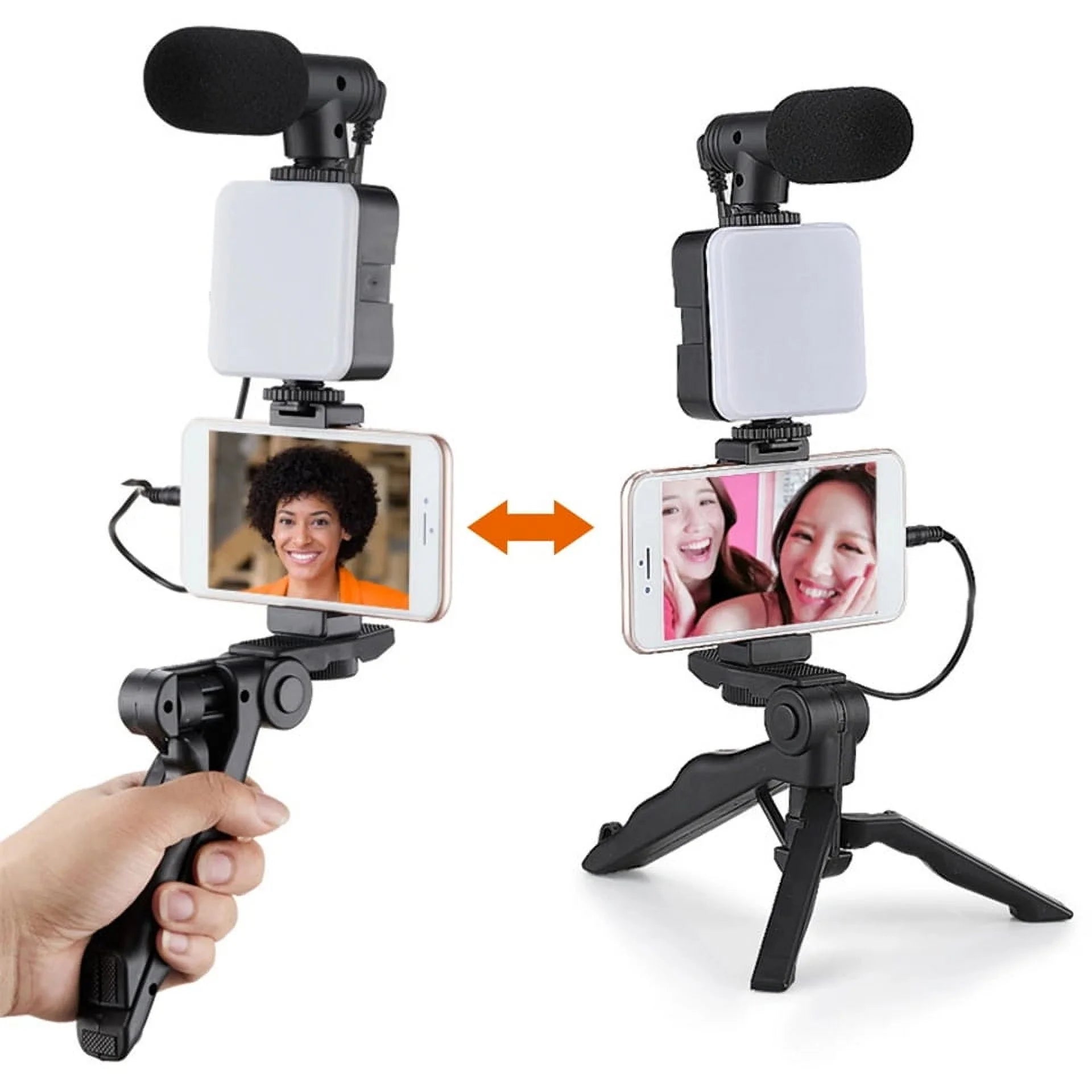 Giggle-Worthy Smartphone Vlogging Kit: Tripod For Your Phone, Tiny Mic For Your Biggest Dreams, and LED Light to Shine Brighter Than Your Ex's Future! Perfect for TikTok Shenanigans and YouTube Stardom!
