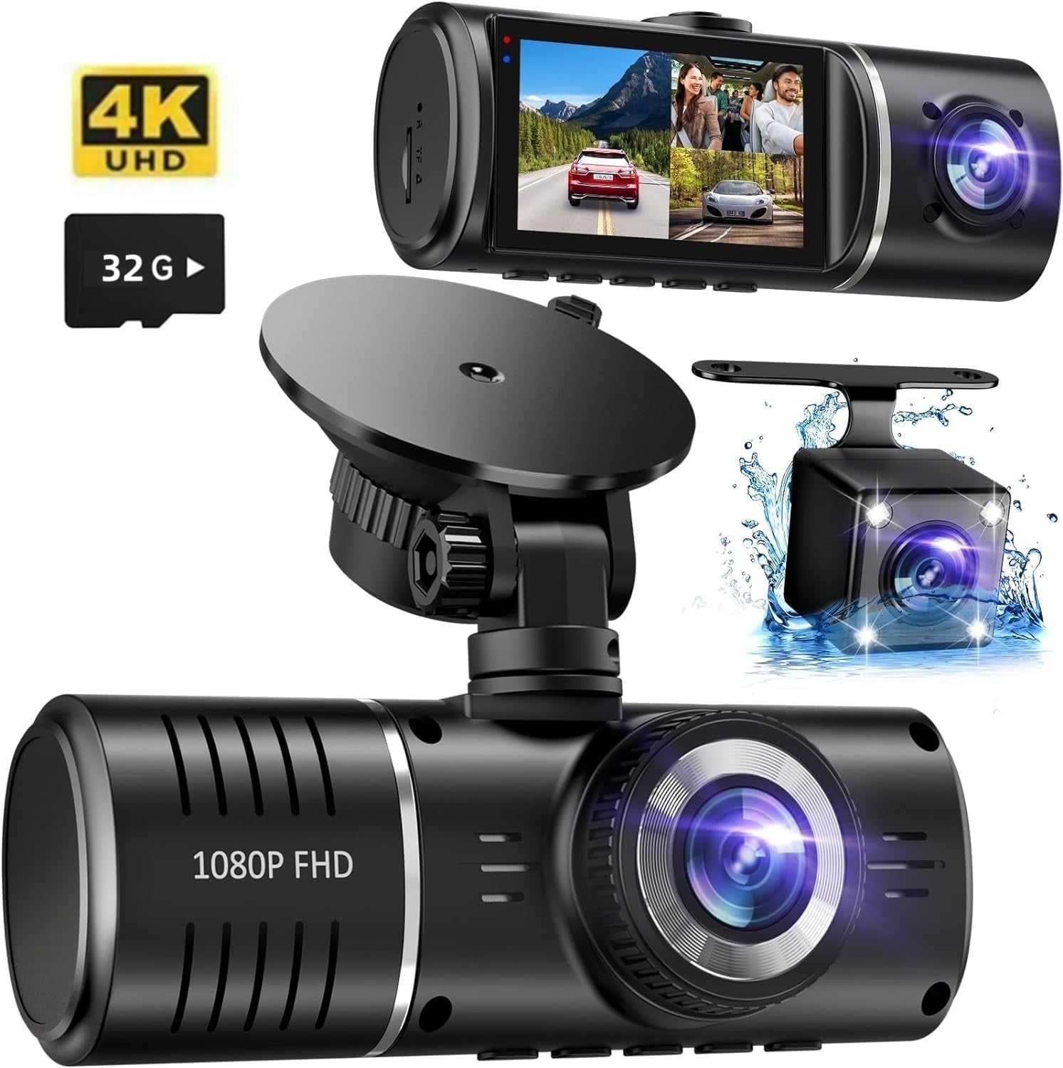 Triple Trouble Cam: The Nosey Neighbors Version with Night Vision, 4K Shenanigans, and Enough Storage to Catch All Your Backseat Karaoke Moments!